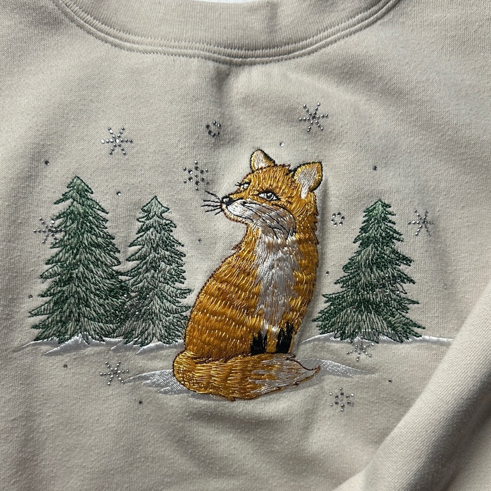 Embroidered Fox Sweater - Cream